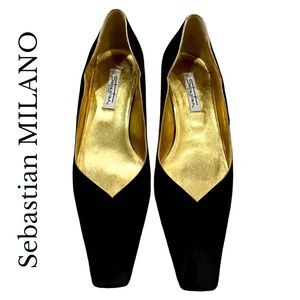 Sebastian Milano black suede tiny heels